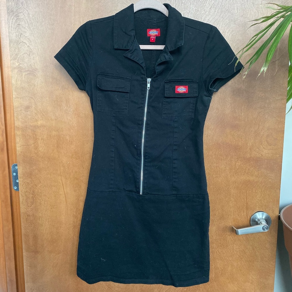 dickies zip up collared black dress